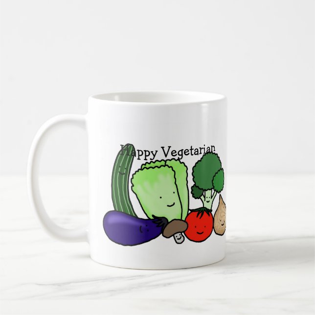 Happy Vegetarian Cute Colorful Vegetables Mug Cup (Left)