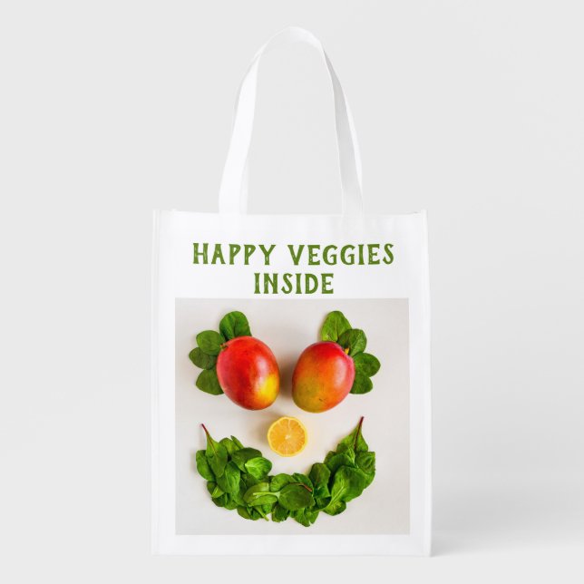 Happy Veggies Funny Reusable Shopping Grocery Bag (Front)