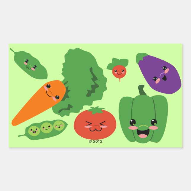 Happy Veggies Rectangular Sticker (Front)