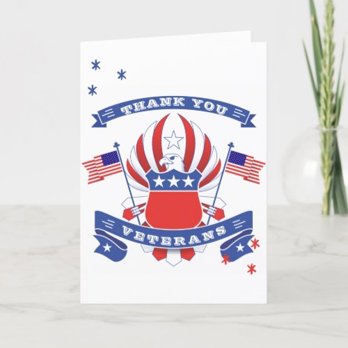 Happy Veteran Day Bald Eagle America Flag Thank You Card