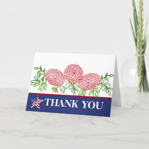 Happy Veteran Day Poppy Flower Letterpress Thank You Card