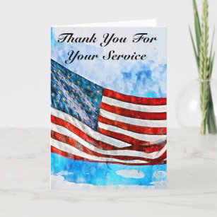 Happy Veteran Day Watercolor America Flag Thank Yo Thank You Card