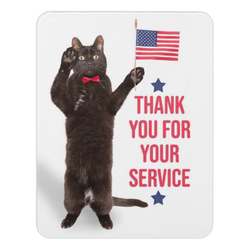 Happy Veterans Day Cat Holding Flag and Saluting Door Sign
