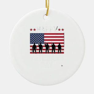 Happy Veterans Day Flag Silhouette Vector Design_1 Ceramic Ornament