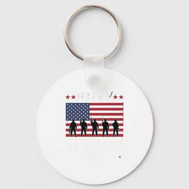 Happy Veterans Day Flag Silhouette Vector Design_1 Keychain (Front)
