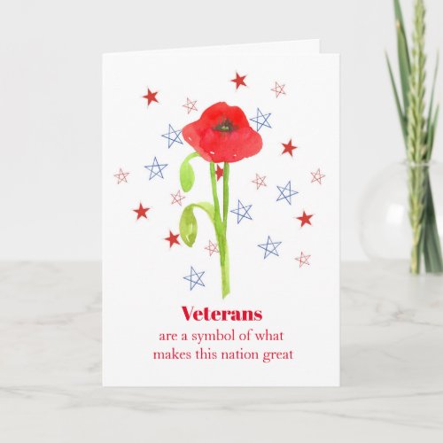 Happy Veterans Day Poppy Flower Patriotic Stars Card