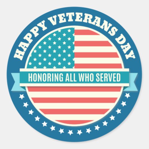 Happy Veterans Day USA flag dark blue background Classic Round Sticker