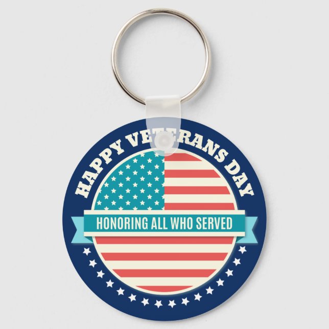 Happy Veterans Day USA flag dark blue background Keychain (Front)