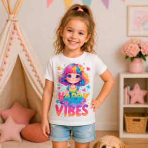 🌈 Happy Vibes Colorful Cute Cartoon Girl Design T-Shirt
