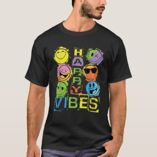 Happy Vibes Colorful Happy Faces Graphic Novelty G T-Shirt