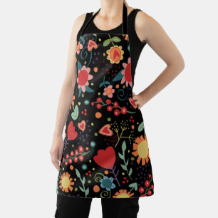 Happy Vibes Cute Floral Hearts Inspirivity apron