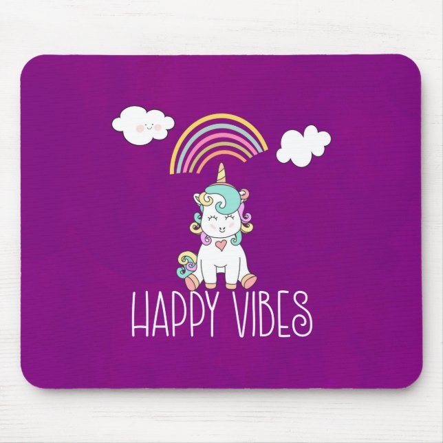 Happy Vibes Cute Smiling Unicorn Mouse Pad (Front)