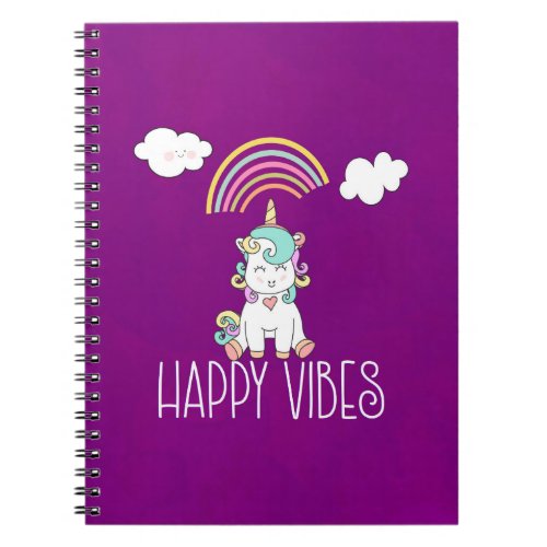 Happy Vibes Cute Smiling Unicorn Notebook