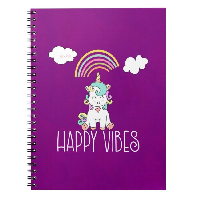 Happy Vibes Cute Smiling Unicorn Notebook (Front)