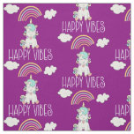 Happy Vibes Cute Smiling Unicorn Pattern Fabric