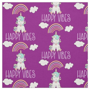 Happy Vibes Cute Smiling Unicorn Pattern Fabric
