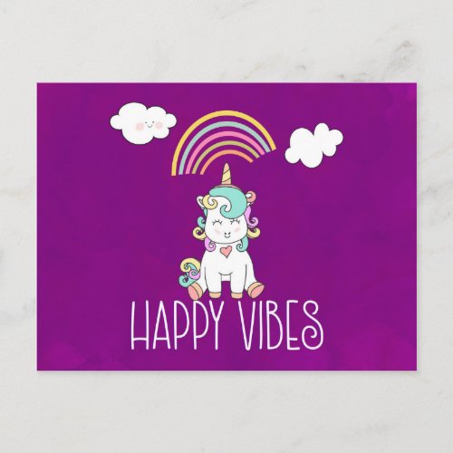 Happy Vibes Cute Smiling Unicorn Postcard