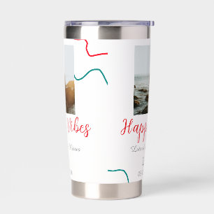 Happy Vibes holiday couple name date wedding red Insulated Tumbler