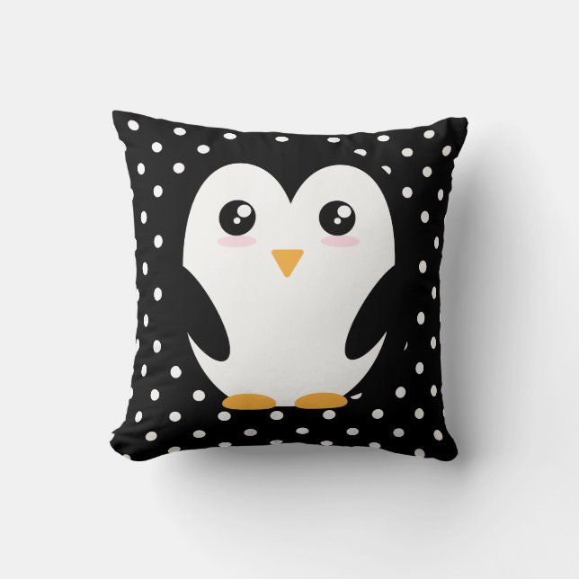 Happy Vibes: Penguin & Polka Dots Pillow of Joy (Front)