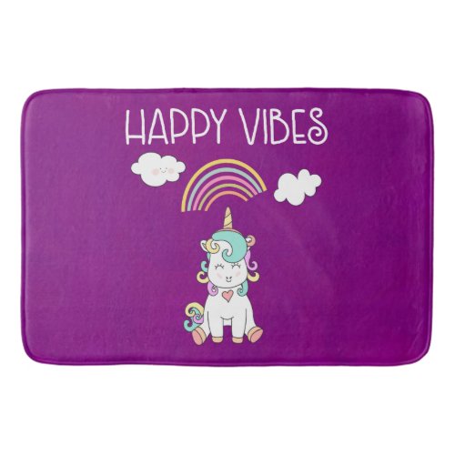 Happy Vibes Typography Awesome Rainbow  Unicorn Bathroom Mat