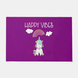 Happy Vibes Typography Awesome Rainbow & Unicorn Doormat