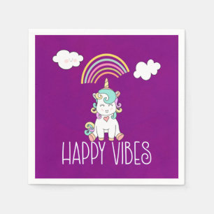 Happy Vibes Typography Awesome Rainbow & Unicorn Napkins