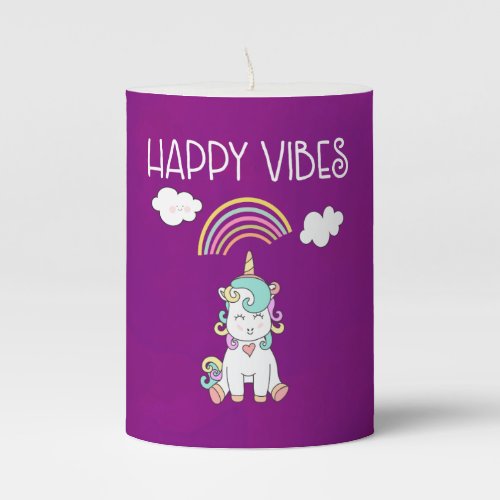 Happy Vibes Typography Awesome Rainbow  Unicorn Pillar Candle