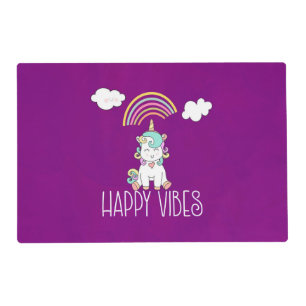 Happy Vibes Typography Awesome Rainbow & Unicorn Placemat