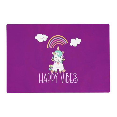 Happy Vibes Typography Awesome Rainbow  Unicorn Placemat