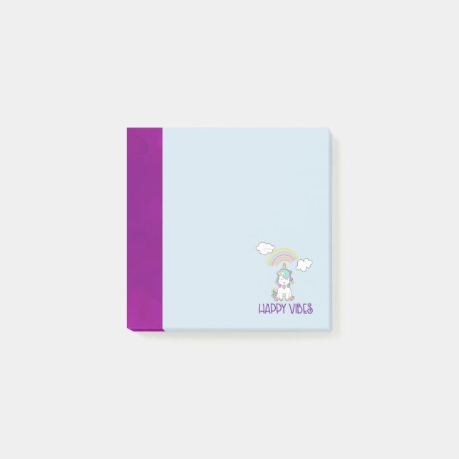 Happy Vibes Typography Awesome Rainbow & Unicorn Post-it Notes (Front)