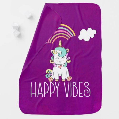 Happy Vibes Typography Awesome Rainbow  Unicorn Receiving Blanket