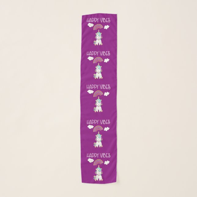 Happy Vibes Typography Awesome Rainbow & Unicorn Scarf (Front)