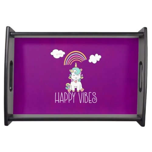 Happy Vibes Typography Awesome Rainbow  Unicorn Serving Tray
