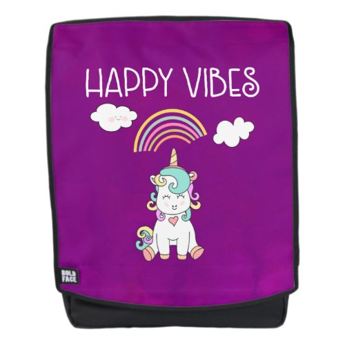 Happy Vibes Typography Cute Smiling Unicorn Backpack