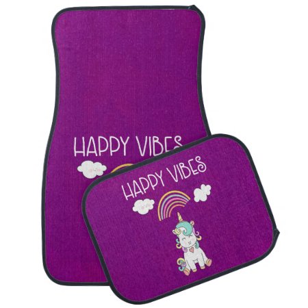Happy Vibes Typography Cute Smiling Unicorn Car Mat