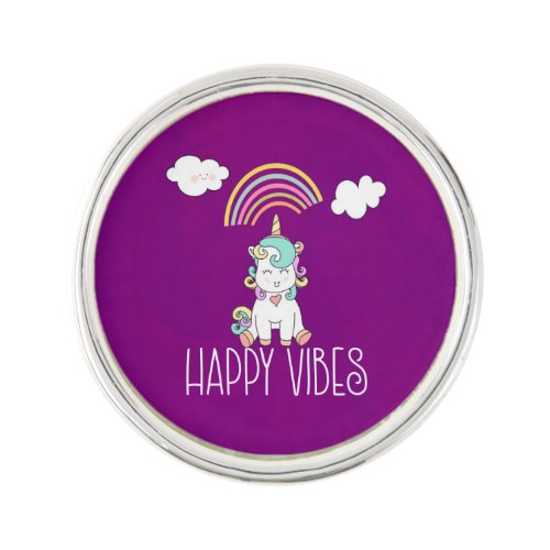 Happy Vibes Typography Cute Smiling Unicorn Lapel Pin