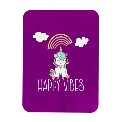 Happy Vibes Typography Cute Smiling Unicorn Magnet