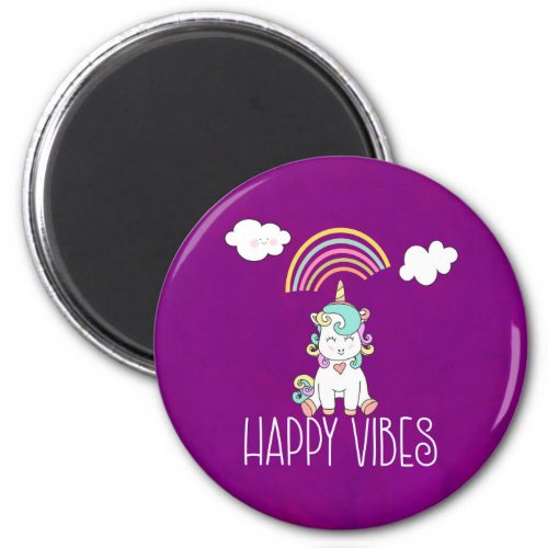 Happy Vibes Typography Cute Smiling Unicorn Magnet