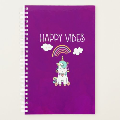 Happy Vibes Typography Cute Smiling Unicorn Planner