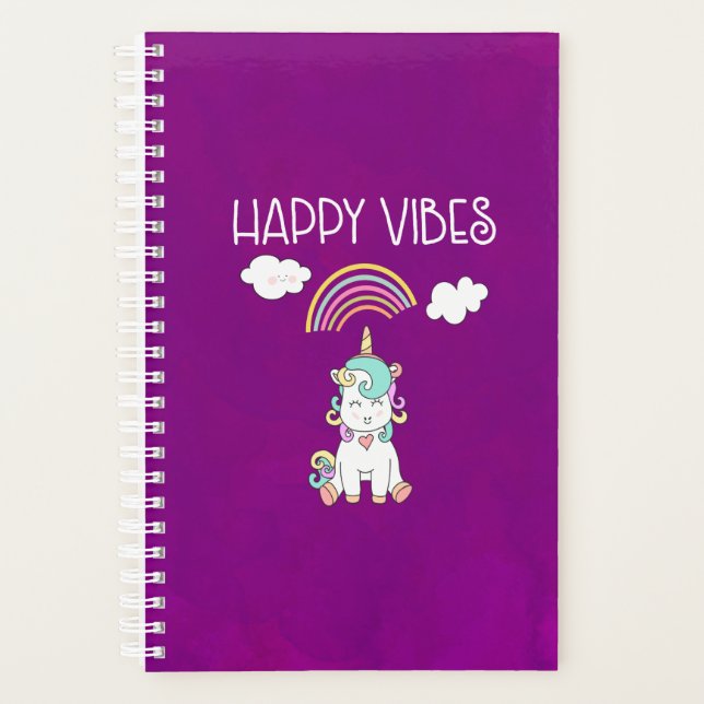 Happy Vibes Typography Cute Smiling Unicorn Planner (Front)