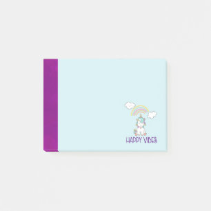 Happy Vibes Typography Cute Smiling Unicorn Post-it Notes