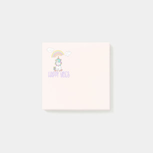 Happy Vibes Typography Cute Smiling Unicorn Post-it Notes