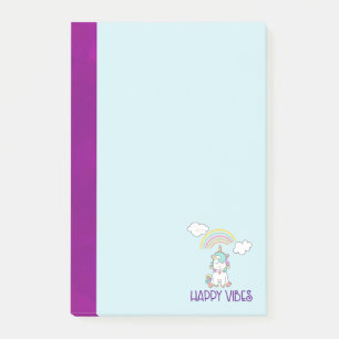 Happy Vibes Typography Cute Smiling Unicorn Post-it Notes
