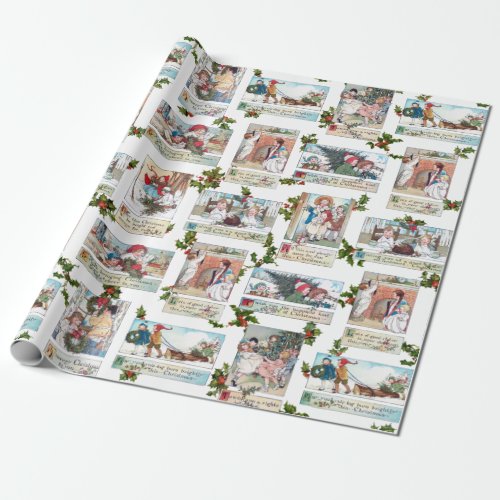 Happy Victorian Children with Christmas Greetings Wrapping Paper
