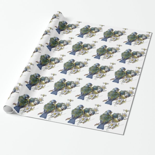 Happy Vintage Birds Wrapping Paper (Unrolled)