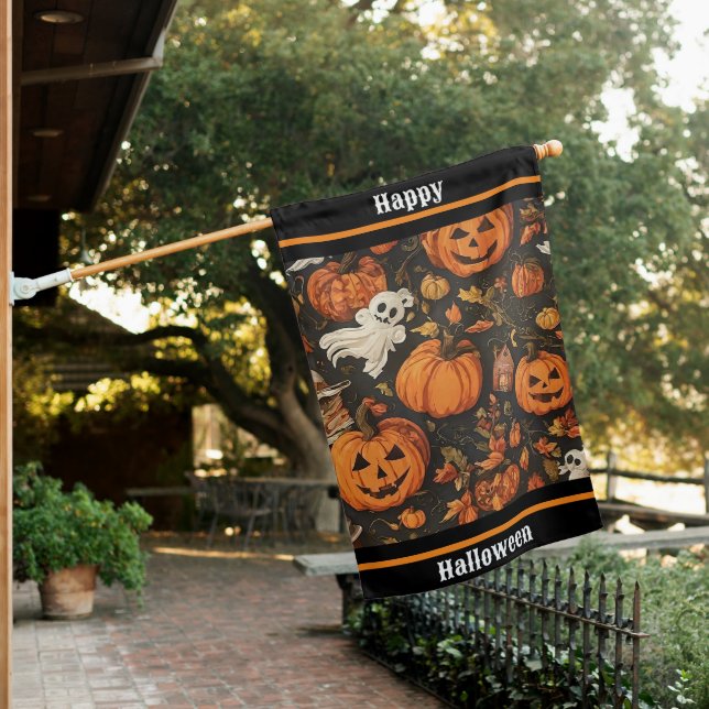 Happy Vintage Halloween Collection House Flag (In SItu)