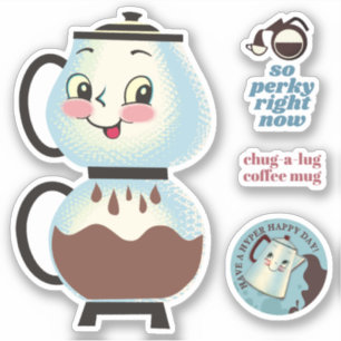 Happy vintage retro coffee pot percolator sticker