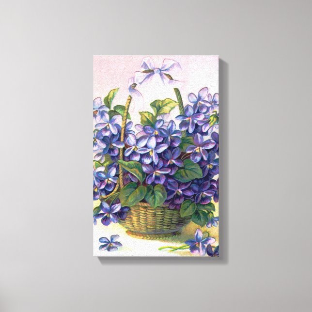 Happy Vintage Violets Basket Wrapped Canvas Print (Front)