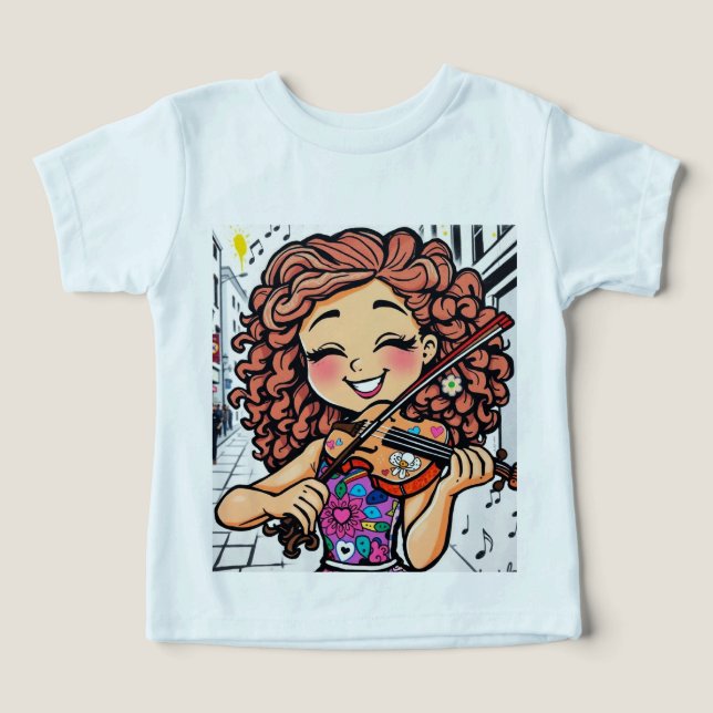 Happy Violin Girl Cartoon for Music Lovers Toddler T-shirt (Design Front)