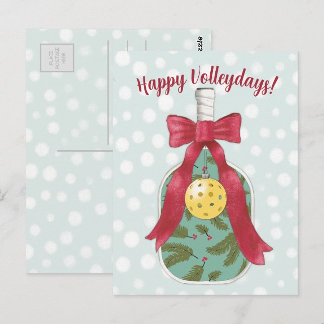 Happy Volleydays Pickleball themed holiday card (Front/Back)